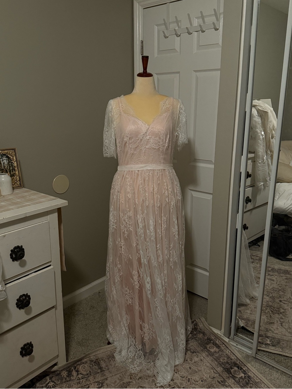 Blush Pink Lace Overlay Maxi Dress